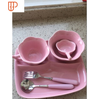 儿童餐盘陶瓷套装餐具创意家用小孩幼儿园学生食堂分格饭盘碗分隔 国泰家和 日韩 成人款套装餐具5件套 (粉) 收藏送同色味