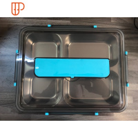 304日式不锈钢保温饭盒成人便当快餐盒大容量学生餐盘分格带盖 国泰家和 304 黑间蓝五格 含30盘子