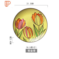 创意陶瓷盘子菜盘家用餐具牛排盘圆形平盘西餐盘欧式盘 国泰家和 荧光绿 8.5寸/郁金香