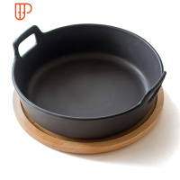 日式陶瓷大号焗碗双耳餐盘烤盘汤面碗酸菜鱼水煮鱼汤盆龙虾大盘鸡 国泰家和 黑色30CM双耳盘+28cm榉木圆盘