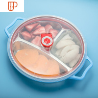 304宝宝分隔餐盘不锈钢分格盘卡通带盖加深防烫防摔儿童餐具 国泰家和 蓝色(盘子