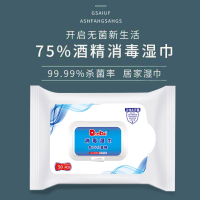 [1包装]80片装一包75%酒精湿巾英文版80抽湿纸巾消毒湿巾纸便携式杀菌清洁纸巾99%除菌率