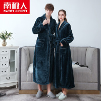 南极人秋冬季法兰绒加厚加绒情侣浴袍男士加长款大码珊瑚绒睡袍女睡衣冬