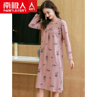 南极人妈妈睡裙女春秋季纯棉长袖中年过膝长款连衣裙中老年人睡衣