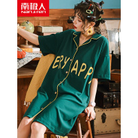 南极人睡裙女夏季纯棉睡衣女韩版开衫少女中裙大码可爱薄款家居服