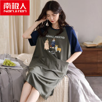 南极人纯棉大码睡裙女夏季仙女风薄款短袖2021年新款高级感睡衣