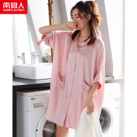 南极人冰丝睡裙女夏季性感薄款仿真丝绸春秋宽松睡衣裙子衬衫夏天