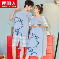 南极人情侣睡衣夏季薄款纯棉男士女士短袖夏天套装睡裙格子家居服