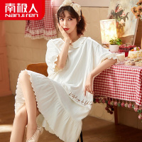 南极人纯棉短袖睡裙女夏季2021年新款可爱公主风全棉中长款家居服