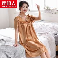 南极人睡裙女士夏季冰丝短袖薄款中年妈妈长款过膝宽松睡衣连衣裙