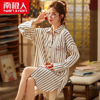 南极人睡裙女春秋纯棉长袖可外穿全棉秋季2020新款条纹睡衣女秋冬