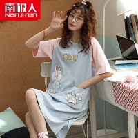 南极人睡裙女夏季纯棉短袖睡衣女春秋宽松可爱韩版卡通全棉家居服