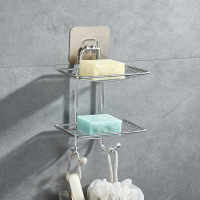 弘拜 不锈钢双层挂墙香皂盒子 免打孔吸壁式肥皂盒架卫生间洗手间线条置物架