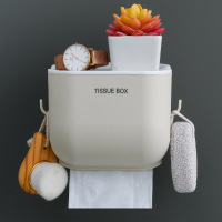 弘拜 卫生间免打孔多功能纸巾盒家用 创意防水抽纸卷纸筒 卫生间收纳置物架北欧简约小号米色