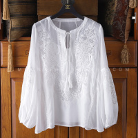 春夏新款蕾丝衫女仙气雪纺衫绣花蕾丝衬衫洋气小衫宽松纯色上衣女