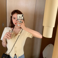 美美的夏夏紫色上衣ins女潮短袖开衫女春季外搭短款T恤针织上衣薄