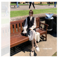 鱼爪春装很仙的衬衫马甲连衣裙套装女韩版宽松百搭闺蜜装潮