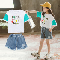 女童牛仔短裤套装夏款洋气中大儿童休闲运动短袖两件套2020新款潮