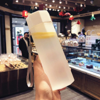 便携夏天网红ins风塑料水杯女学生韩版小清新男防摔磨砂随手杯子 白磨砂多边形380ml 单个杯子（无赠品）