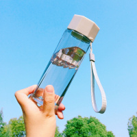 便携夏天网红ins风塑料水杯女学生韩版小清新男防摔磨砂随手杯子 灰透明多边形380ml 杯子+杯刷(送贴画)