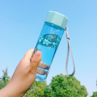 便携夏天网红ins风塑料水杯女学生韩版小清新男防摔磨砂随手杯子 蓝透明多边形380ml 单个杯子（无赠品）