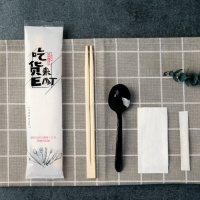 一次性筷子四件套筷子勺子牙签纸巾套装高档卫生组合外卖餐具 吃货来EAT(黑勺款) 400套