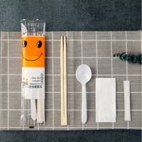 一次性筷子四件套筷子勺子牙签纸巾套装高档卫生组合外卖餐具 笑脸OPP膜(清新白勺款) 400套