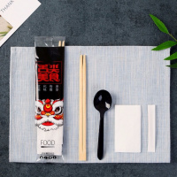一次性筷子四件套筷子勺子牙签纸巾套装高档卫生组合外卖餐具 舌尖美食中国风(黑勺款) 400套