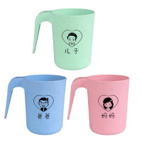 刷牙杯漱口杯牙刷杯亲子卡通可爱家用秸秆塑料牙缸套装洗漱杯儿童 [三口之家]妈妈爸爸儿子 升级把手款