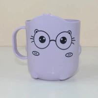 可爱卡通表情漱口杯创意儿童刷牙杯塑料牙缸杯子牙刷杯洗漱杯 小猫款 2个装(紫+粉)+2支儿童牙刷