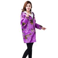 厨房做饭韩版时尚工作服成人罩衣围裙长袖拉链男女防水防油|单防-[01紫枝] XL码[建议体重135-150]