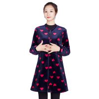 水晶绒罩衣大人女士冬季家用拉链围裙中长款保暖绒面加绒成人外套|蓝底红心 3XL码[151--170斤]