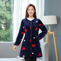 厨房围裙韩版修身加绒加厚工作服冬天秋季罩衣女成人羽绒服护衣|水晶绒蓝底米奇(加绒） XXL(130斤以内）