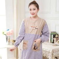 家居厨房时尚韩版围裙成人长袖罩衣棉麻工作服背带围裙|紫色长袖