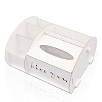 [木质更环保]桌面抽纸盒纸巾盒多功能纸抽木客厅收纳盒|米白色 新三抽屉带镜子