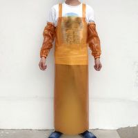 防水耐磨围裙 厨房简约工作防油洗碗菜围腰 成人水产皮围裙|加大水晶黄耐磨围裙袖套一套
