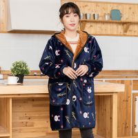 长袖秋冬保暖加绒加厚羽绒服罩衣成人围裙韩版时尚女法兰绒工作|【金狐绒小羊羔】流氓兔 XXXL（建议130-160斤）