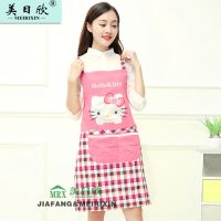 新款女士无袖围裙韩式背带棉布围裙时尚卡通厨房防油污工作围裙|粉红 樱桃小猫咪