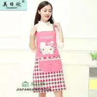 新款女士无袖围裙韩式背带棉布围裙时尚卡通厨房防油污工作围裙|粉红 加厚灰格款