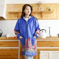 服装围裙女薄款韩版时尚防水防油冬成人罩衣厨房衣服围裙长袖男女|时尚蓝点居家款(耐脏不防水) 收藏商品优先发货