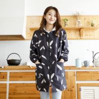 服装围裙女薄款韩版时尚防水防油冬成人罩衣厨房衣服围裙长袖男女|黑色羽毛【防水无绒款】 80斤-120斤穿