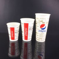 可口可乐芬达雪碧纸杯一次性百事可乐100只带盖纸杯加厚|英文可乐 300ml100只送吸管+白开关盖