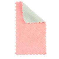 洗碗布不沾油抹布家用厨房百洁布巾不掉毛擦桌吸水|粉+绿 25*25双色花边珊瑚绒15条装