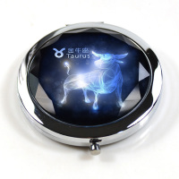 小镜子随身化妆镜子折叠双面迷你便携圆形女学生定制照片创意星座|晶莹金牛座 送人礼盒包装