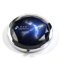 小镜子随身化妆镜子折叠双面迷你便携圆形女学生定制照片创意星座|晶莹射手座 自用无包装