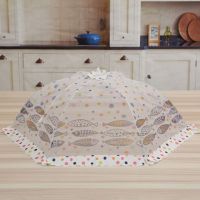 罩盖饭罩盖菜罩餐桌罩子食物菜防尘罩可折叠超密透气家用新款菜罩|五彩缤纷--网纱款[米白] 中号圆形对角直径70厘米