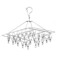 加粗晾衣架多夹不锈钢晒晾衣服袜子架儿童多功能防风袜夹袜架挂钩|[超粗线条实心]方型30夹