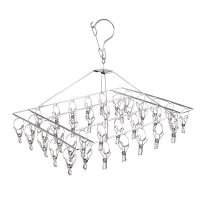 加粗晾衣架多夹不锈钢晒晾衣服袜子架儿童多功能防风袜夹袜架挂钩|[超粗线条实心]方型40夹