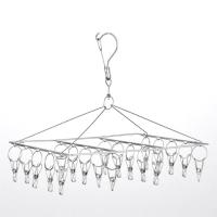 加粗晾衣架多夹不锈钢晒晾衣服袜子架儿童多功能防风袜夹袜架挂钩|[加粗款]方型20夹