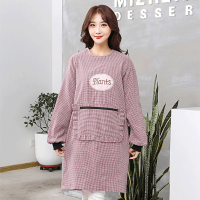 纯棉厨房围裙长袖家用做饭防油污围腰罩衣时尚外套罩衫男女工作服|枣红 刺绣背带小兔子【围裙】